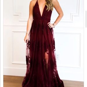 Long merlot colored dress worn once
